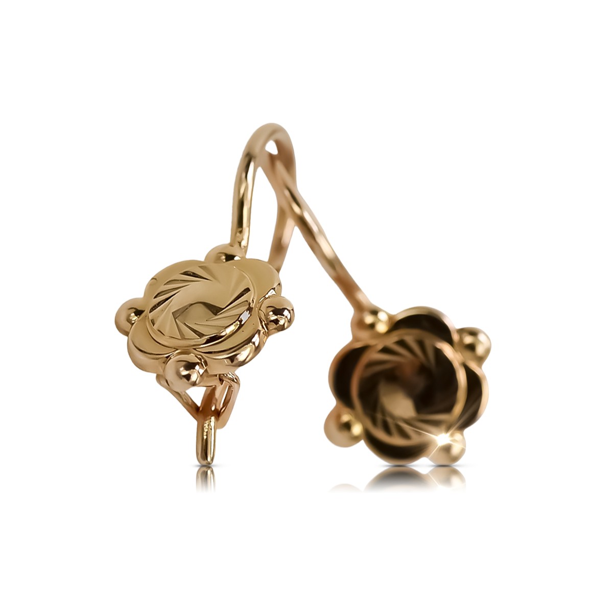 "Or rose 14 carats vintage d'origin 585 - Boucles d'oreilles feuille sans pierres" ven082