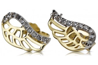 "Luxurious Italian 14K Yellow White Gold Zircon Dangle Earrings" cec002yw
