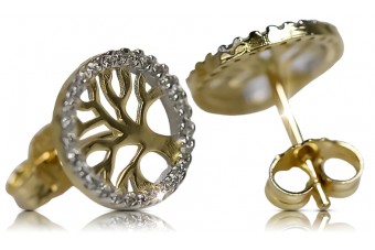 Italian 14k yellow gold zircon lucky tree earrings cec005y