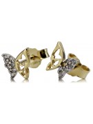 Italian 14k 585 yellow gold crown zircon earrings cec019yw