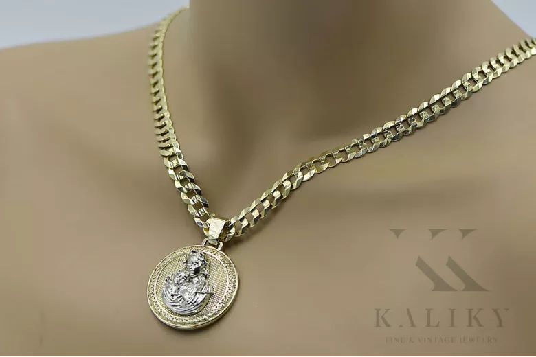 Gold 14k 585 Merry pendant icon with Gourmette chain pm027yw37&cc099y90g