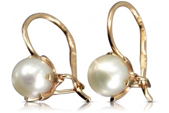 Élégantes boucles d'oreilles en perle avec or rose 14 carats d'origine vintage vepr010. Vintage