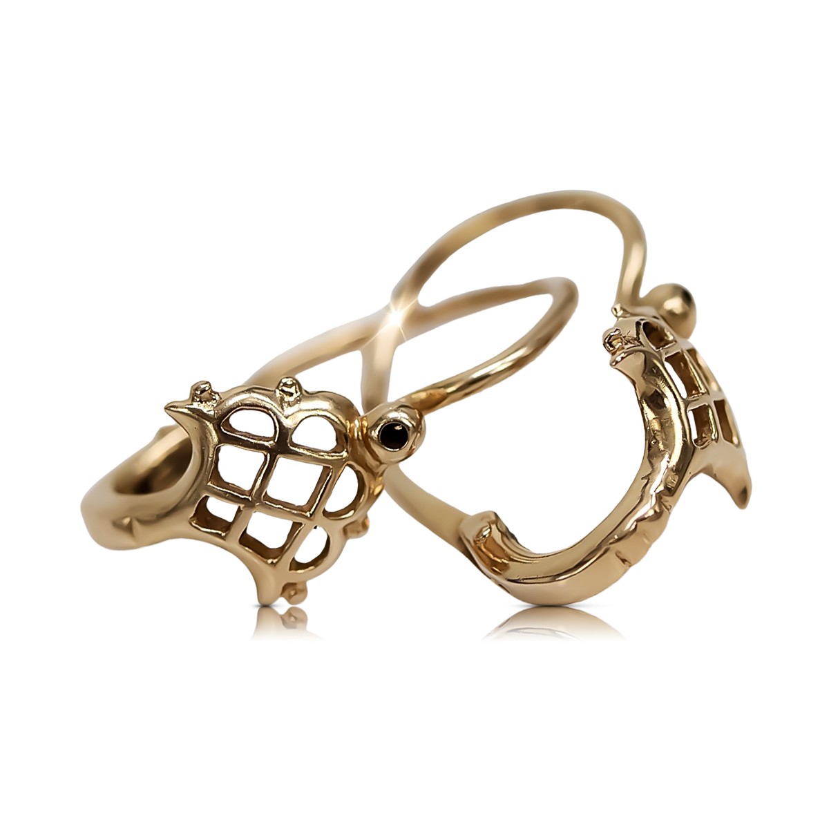 "14k 585 Gold Vintage-Roségold Ohrringe im Blatt-Design, Keine Steine" ven114