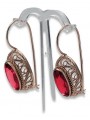 Élégantes boucles d'oreilles vec023 en or rose 14 carats et rubis, design vintage russe soviétique style