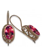 Élégantes boucles d'oreilles vec023 en or rose 14 carats et rubis, design vintage russe soviétique style