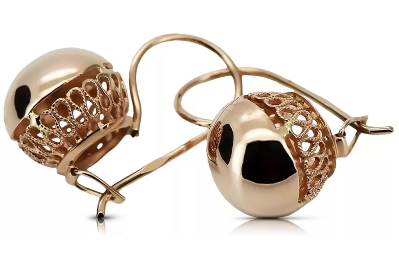 "14k 585 Gold, Keine Steine, Vintage-Roségold Ball Ohrringe im Original" ven122