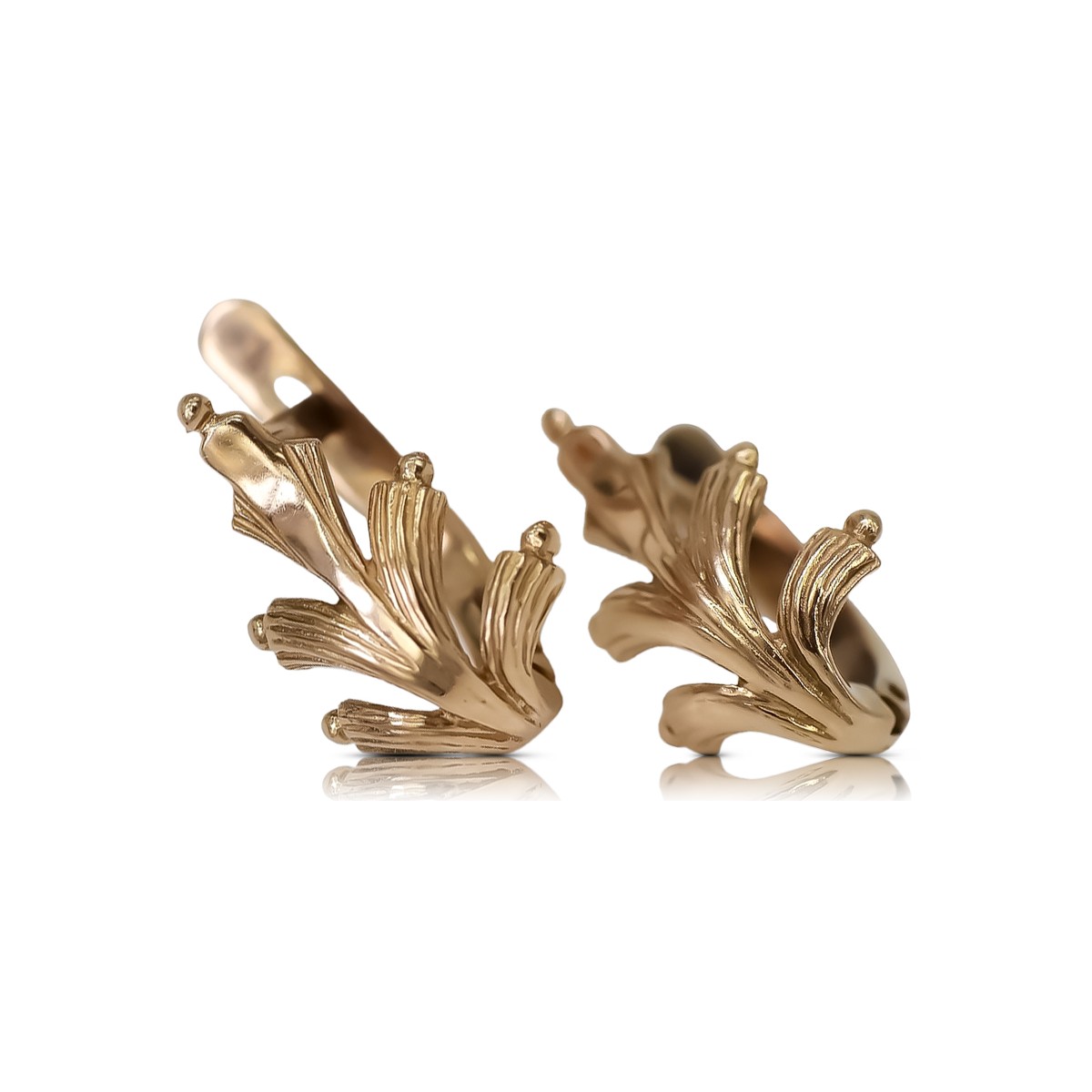"Classic 14K 585 Rose Gold Leaf Earrings - Original Vintage, No Stones" ven139
