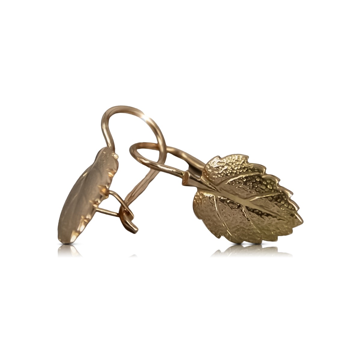 Elegantes pendientes de hoja vintage en Oro Rosa antiguo original de 14k sin piedras ven148