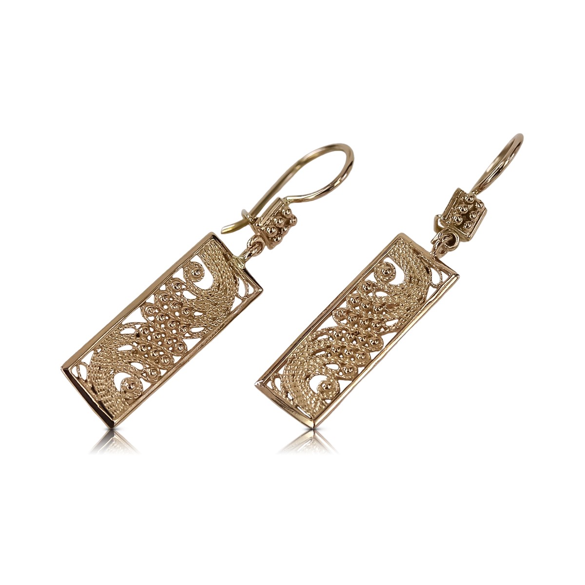 Винтажные серьги-подвески из розового золота 14 карат без камней, оригинальный дизайн  ven171