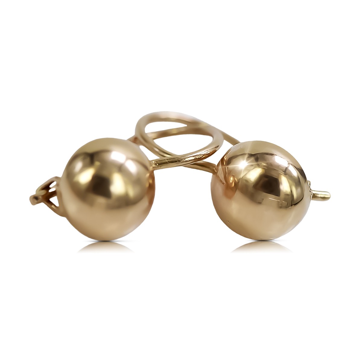"Vintage 14K 585 Gold Ball Earrings in Rose Pink, No Stones" ven178