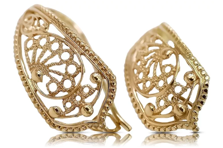 "Original Vintage 14K Rose Gold Floral Earrings Without Stones" ven179