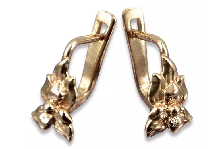 "Authentic Vintage 14K Rose Gold Floral Earrings Without Stones" ven190