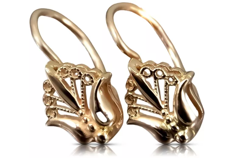 "No-Stone Flower Earrings in Original Vintage 14K Rose Gold" ven205