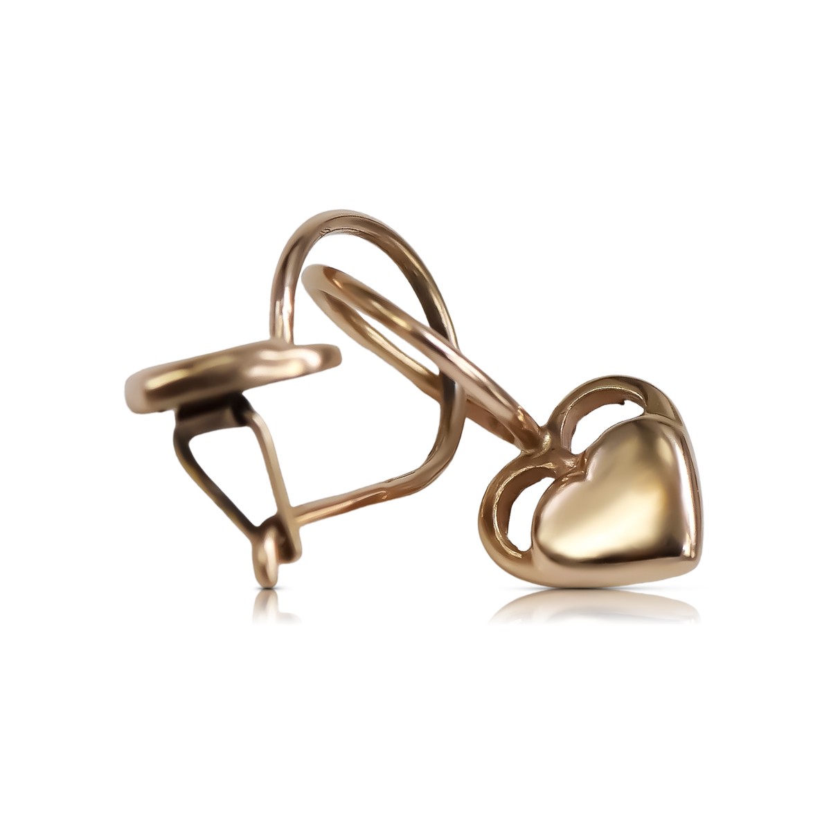 Autentyczne Vintage Serce Kolczyki Wykonane z 14k Różowego Złota Bez Kamieni ven212