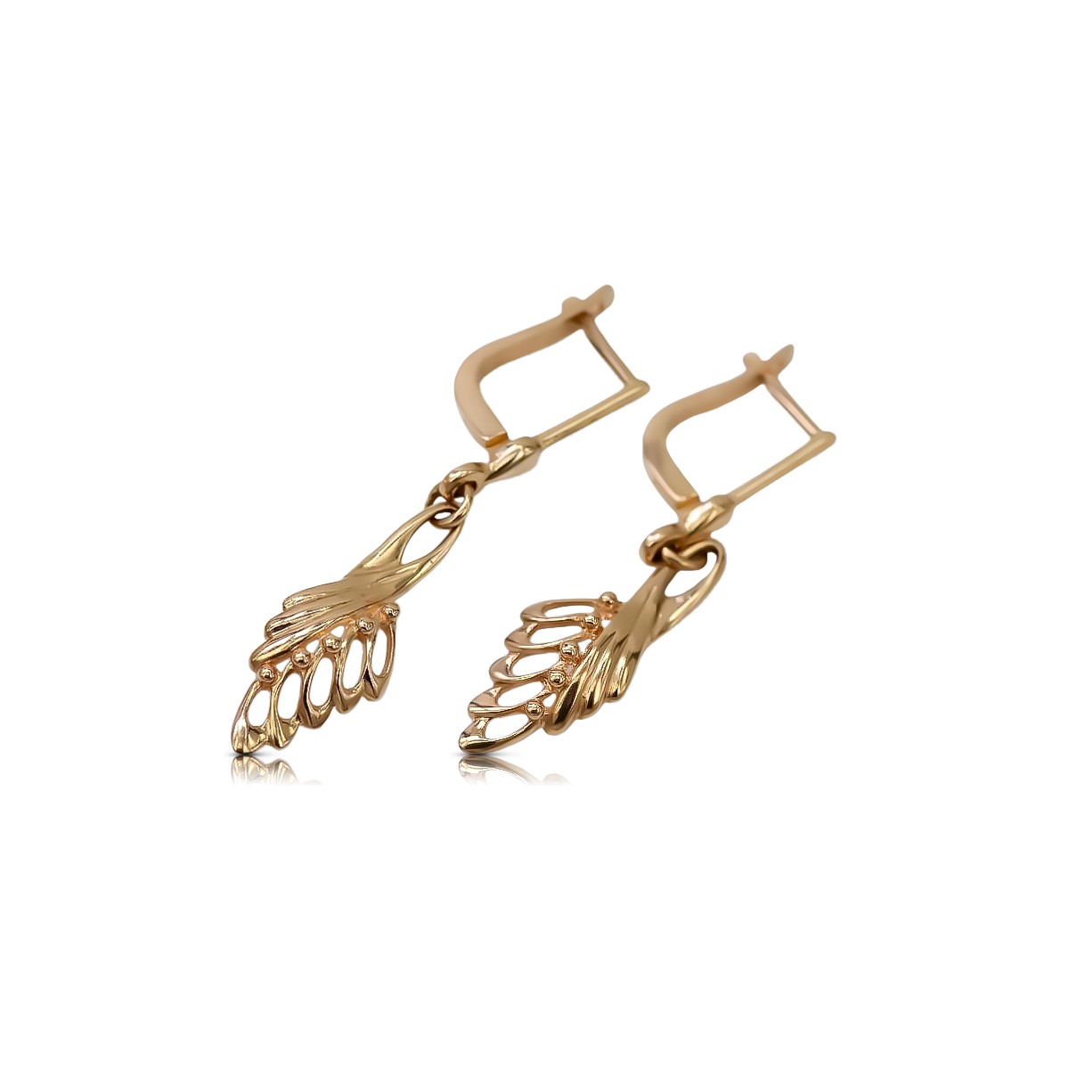 "Vintage 14K 585 Rose Gold Leaf Earrings with No Stones" ven215