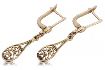 "Bijoux d'oreilles feuille ancienne en or rose 14k 585, Pas de pierres" ven239