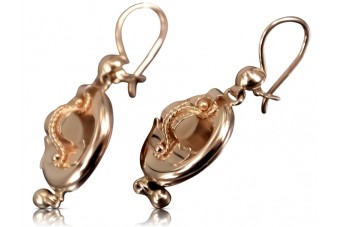 Унікальні сережки "Самовар" з вінтажного рожевого золота 14 карат без каменів ven244