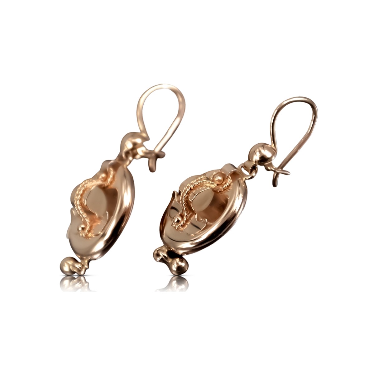 "14k 585 Rose Pink Gold Samovar Earrings - Vintage, No Stones" ven244