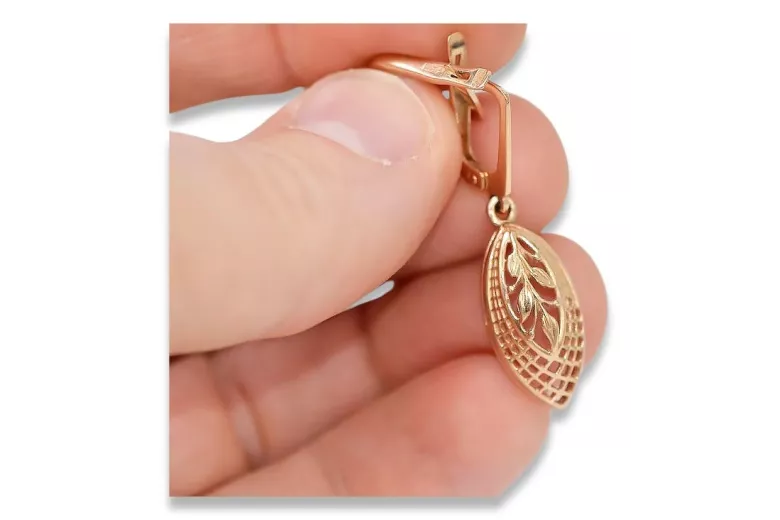 Wyjątkowe Kolczyki Vintage w kształcie Liści z Różowego Złota 14k Bez Kamieni ven247