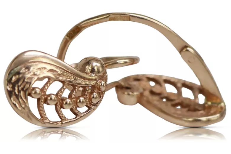 "Keine Steine, 14k 585 Roségold Vintage Ohrringe im Blatt-Stil" ven254