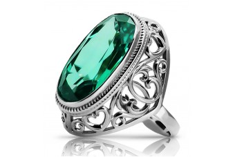 Plata 925 anillo esmeralda estilo ruso soviético vrc184s Vintage