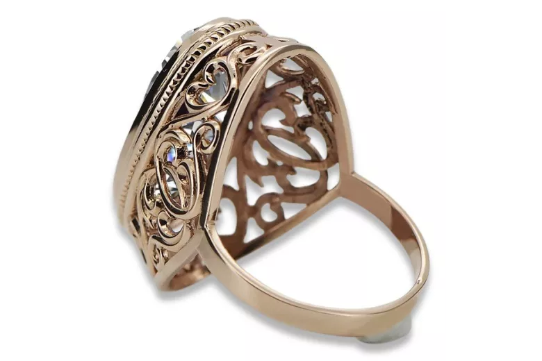 Русское советское кольцо из золота 14 карат 585 с розой, александритом, рубином, изумрудом, сапфиром и цирконом vrc084