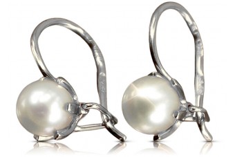 Pendientes de perlas de plata soviética rusa 925 vepr010s