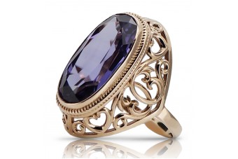 Александрит Розово 14k златен пръстен в ретро стил vrc184