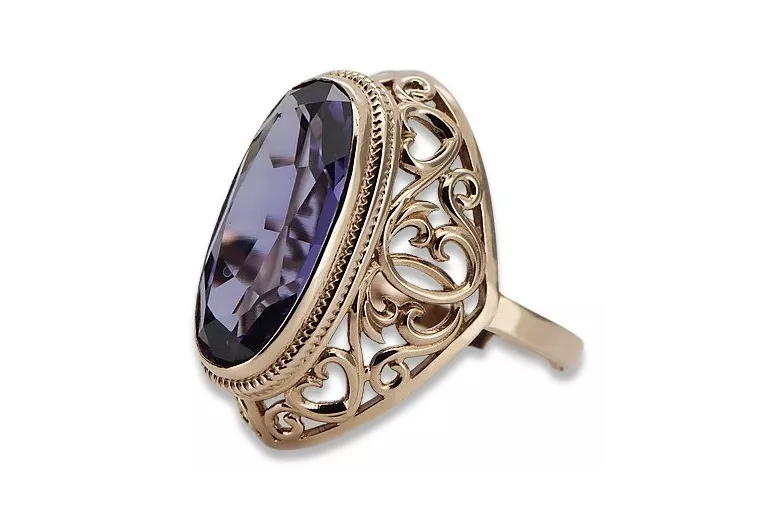 Wykwintny 14k różowy złoty pierścionek z Aleksandrytem vrc184. Vintage