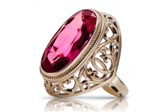 Original Vintage Ruby Adorned 14K Rose Pink Gold Ring vrc184