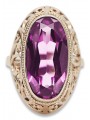 Ametystowy pierścień vintage z 14k różowego złota - Oryginalny wyrób. vrc184