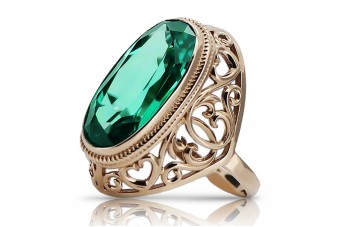 Vintage-Inspired 14K Rose Gold Ring Featuring Emerald Gem vrc184