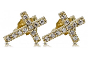Italian yellow 14k 585 gold cross zircon earrings cec013y