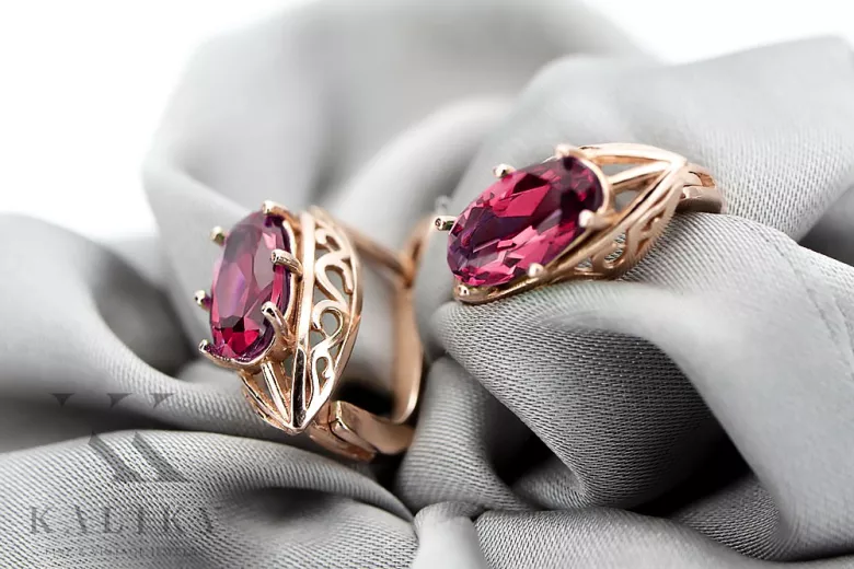 Luxury 585 Gold Ruby Earrings in Rose Pink Hue vec141