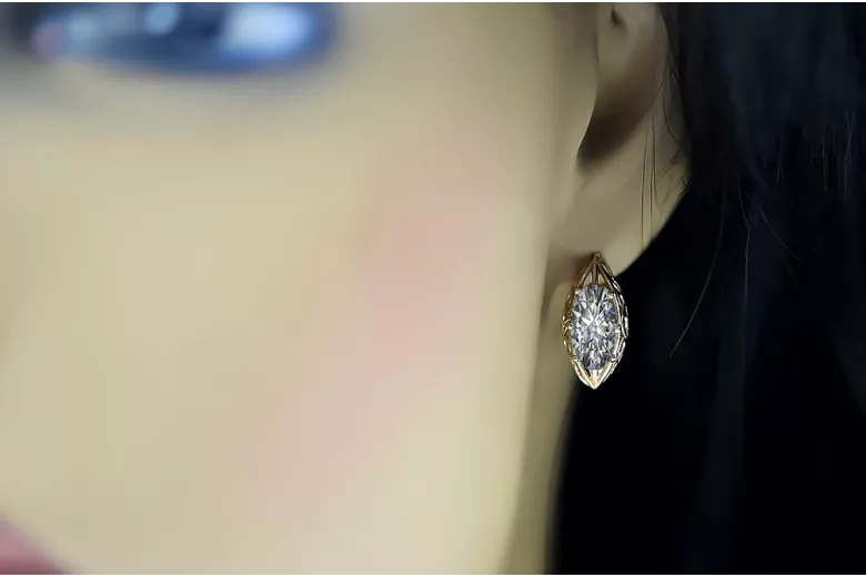 Elegant 14K Rose Gold Zircon Earrings - Vintage Original vec141