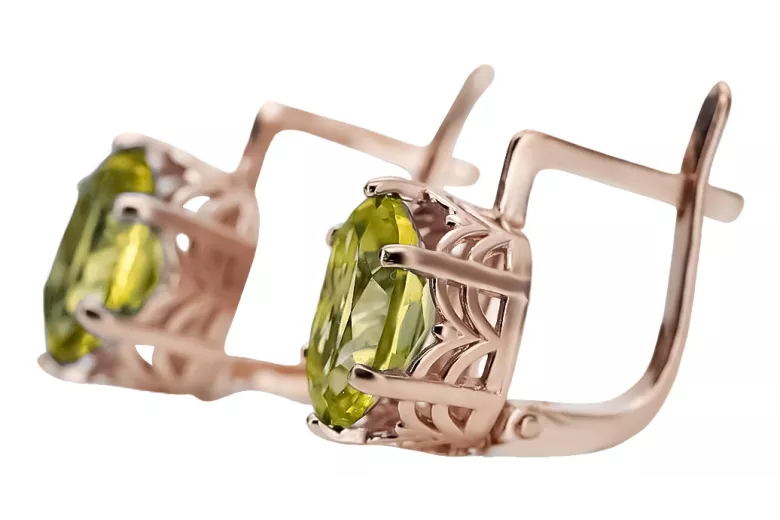 "Aretes Clásicos de Peridoto Amarillo y Oro Rosa 14k, Estilo Soviético Ruso Vintage vec003" style