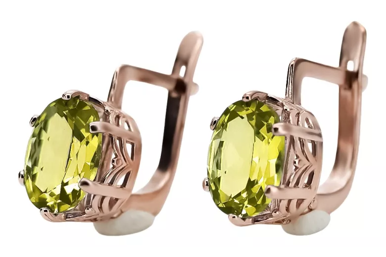 "Aretes Clásicos de Peridoto Amarillo y Oro Rosa 14k, Estilo Soviético Ruso Vintage vec003" style