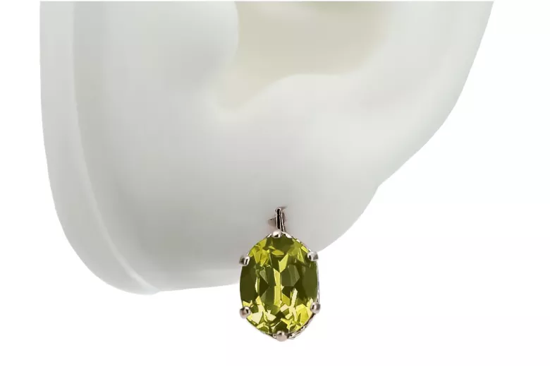 "Aretes Clásicos de Peridoto Amarillo y Oro Rosa 14k, Estilo Soviético Ruso Vintage vec003" style