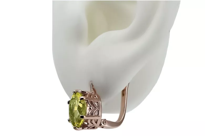 "Bijoux d'époque: Boucles d'oreilles Péridot en Or rose 14 carats vec003, Origine Russe Soviétique" style