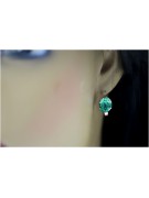 Émeraude et or rose 14 carats 585 vec003, Boucles d'oreilles vintage de l'ère soviétique russe style
