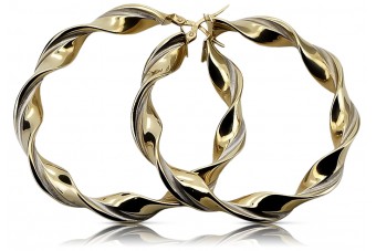 "Élégantes Boucles d'Oreilles Circulaires en Or Jaune Blanc 14K 585 Italien, Sans Pierre" ceh009yw