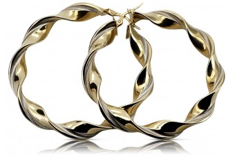 "Diseño Italiano de Aretes Circulares en Oro Amarillo y Blanco de 14 Quilates" ceh009yw