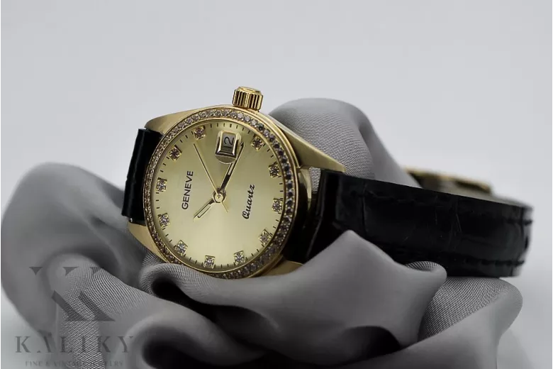 Złoty zegarek damski Rolex style 14k Geneve lw078ydyz