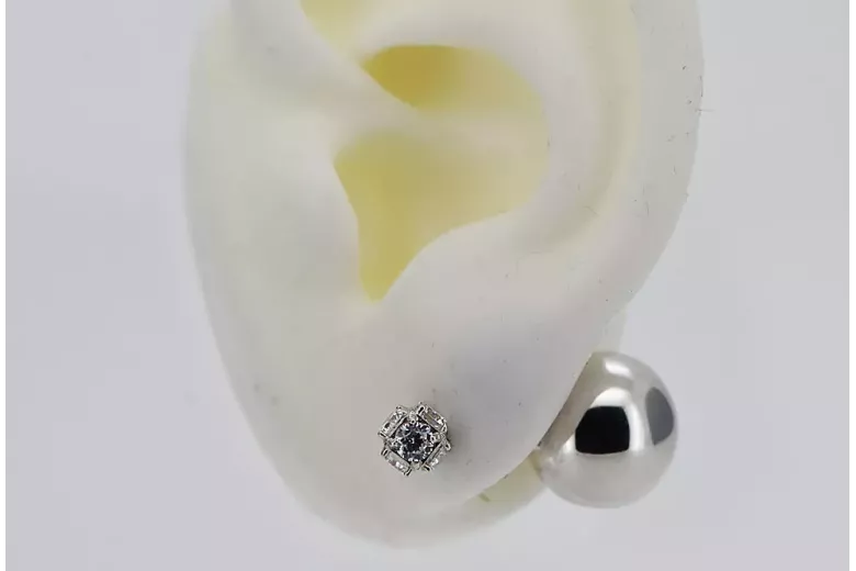 "Boucles d'oreilles en or blanc italien 14k avec Citrin en forme de clé et de boule" cec022w