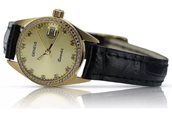 Złoty zegarek damski 14k w style Rolex z BRYLANTAMI 0.25ct Geneve lwd078ydyz