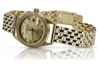Gelb 14k gold Rolex-Stil Geneve Dame 0.25ct Diamant-Uhr lwd078ydg&lbw004y