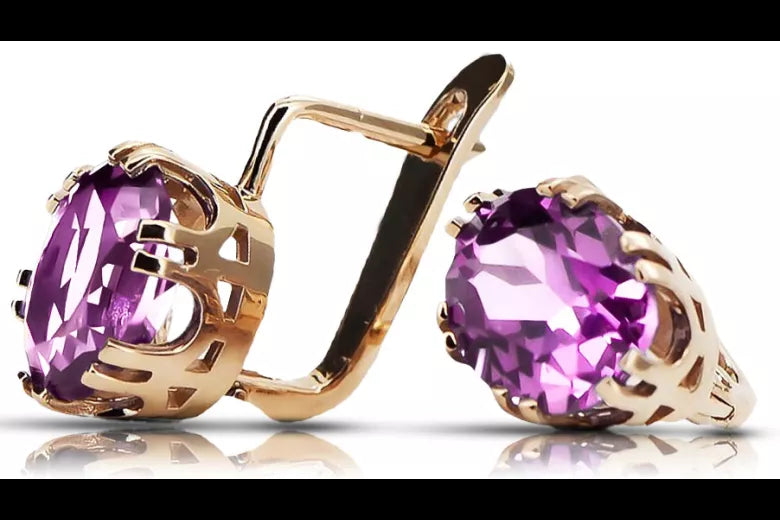 Amethyst Original Vintage 14K Rose Gold Earrings Vintage Jewlery vec016r