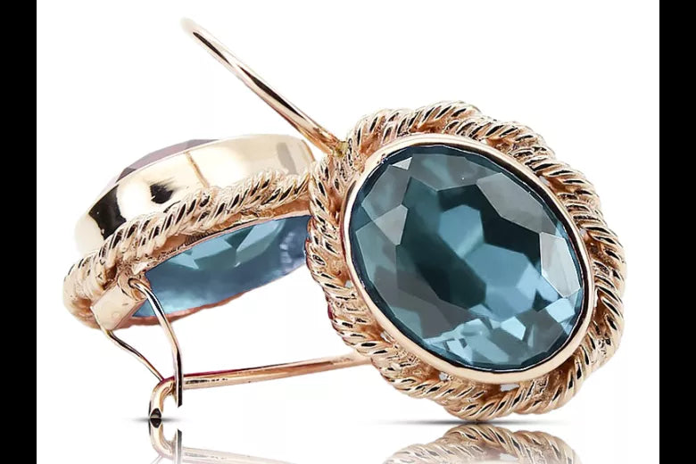 Aquamarine Original 14K Rose Gold Vintage style earrings vec007r