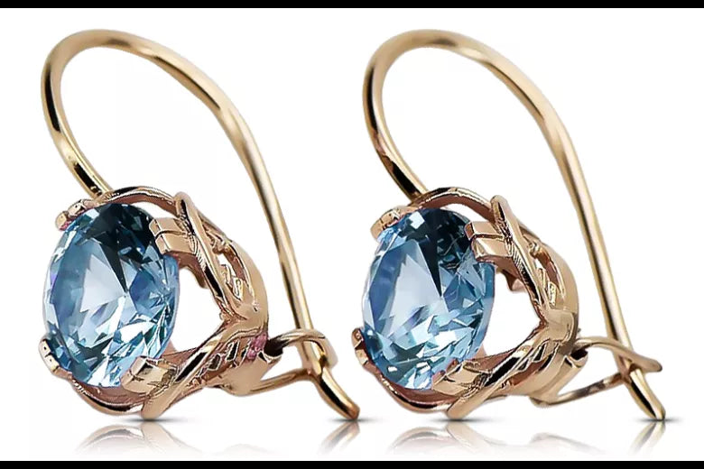 Aquamarine Original Vintage 14K Rose Gold Earrings Vintage Jewlery vec029r