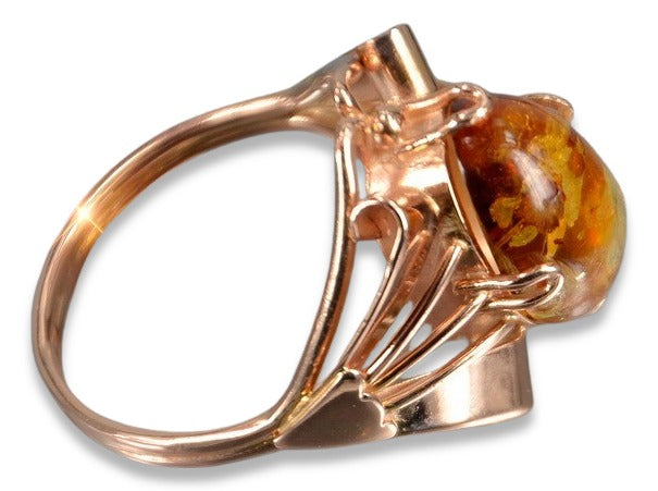 Vintage rose 14k 585 gold amber ring vrab051